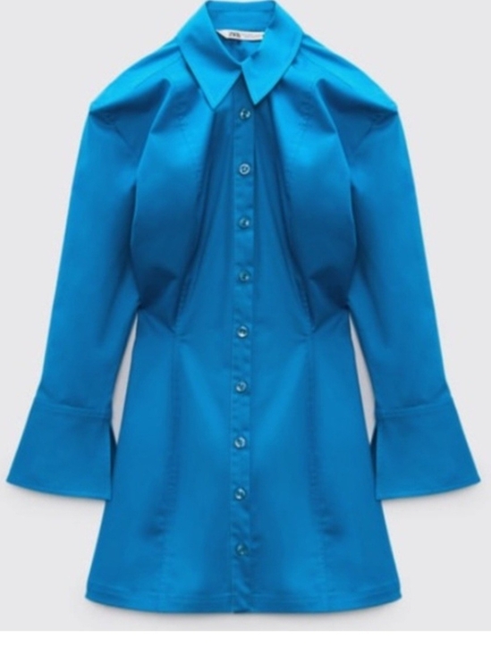 Zara Tops - Zara Vibrant Turquoise Button-Down Shirt Dress